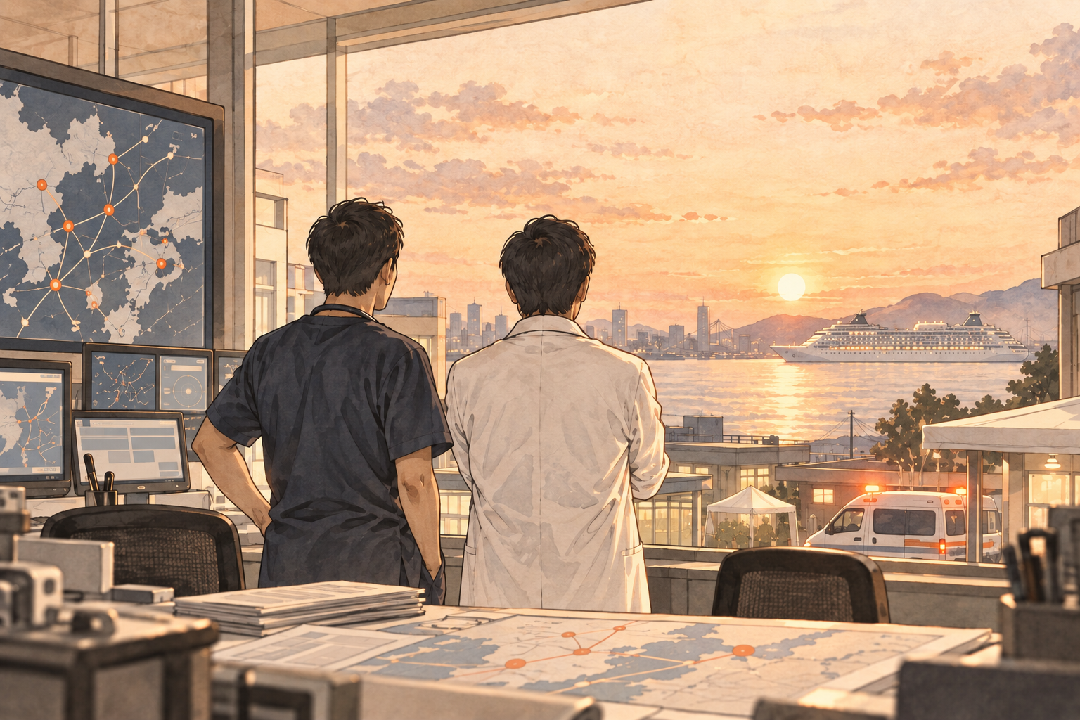 救急・災害医療の最前線と地域とのつながりを象徴するイラスト
